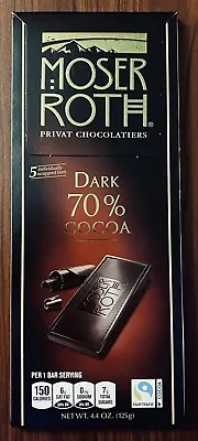 **NEW** ( 1 )  MOSER ROTH PREMIUM DARK CHOCOLATE 70% COCOA 5-BAR 4.4-oz PACK NEW • $10.99