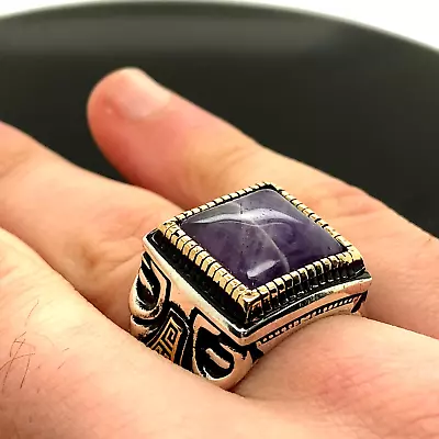 Man Silver Amethyst  Natural Amethyst Ring  Handcrafted Ottoman Men Ring • $85