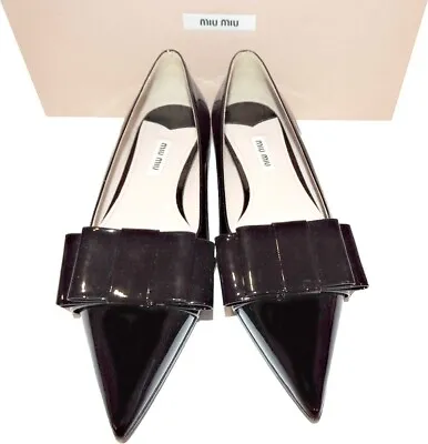Miu Miu-Prada Flats Patent Leather Bow Ballet Flat Ballerina Shoes 36.5 • $299