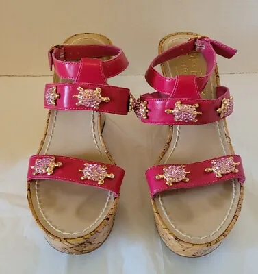 Miss Trish Of Capri For Target Pink Wedge Strap Sandals W/ Jeweled Turtles  6.5 • $39.99