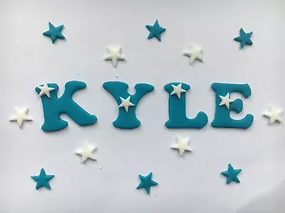 Edible Sugarpaste Letters - Cake Topper + Blue/white + 12 Stars • £1.25