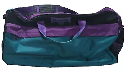 Vintage Spalding Duffle Bag Gym Purple Teal LARGE Duffel Travel 90s Basketball • $14.99