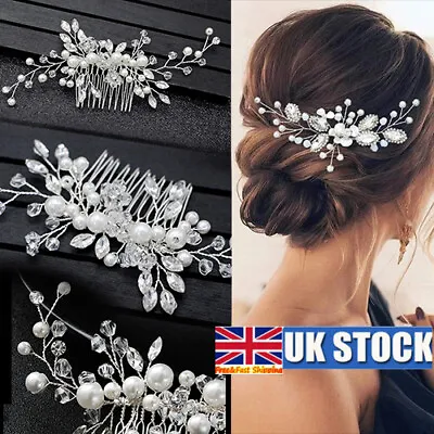 £4.99 • Buy Wedding Hair Pins Bridesmaid Crystal Diamante Pearls Bridal Clips Grips White UK