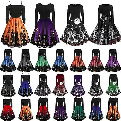 $31.39 • Buy Halloween Women Retro Gothic Punk Skater Dress Cosplay Evening Gowns Party Dress