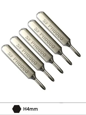 5pcs-Phillips Cross Micro Screwdriver Bit 4mm Hex Shank PH0000 Fits System 4 • $7.99