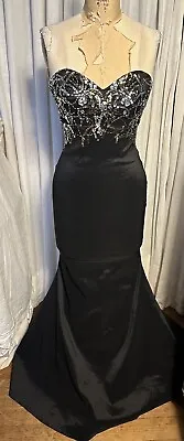 Vintage DEB Womens Blk Strapless Bead/Sequin Long Mermaid Event Gown Sz 5/6 Used • $75.50