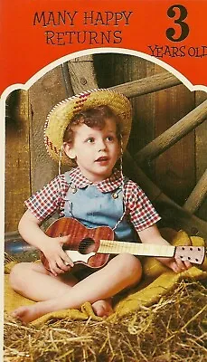 3rd Happy Birthday 3 Years Old Vintage Boys Greeting Card  Cowboy Ukelele • £1.99