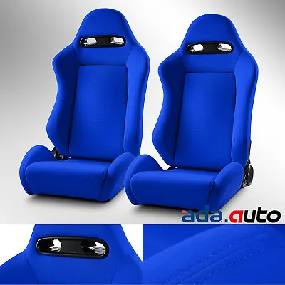 BLUE Fabric Classic Style Reclinable Racing Seats Chair Left/Right W/Slider • $316.38