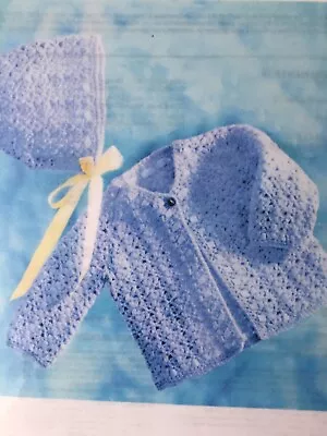 CROCHET Pattern For Baby’s Matinee Jacket & Bonnet DK 18-22in See Details ( B41 • £3.35