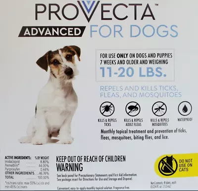 Dog Flea & Tick Treatment ProVecta - 11 To 20 LBS - 4 Month Topical • $25.75