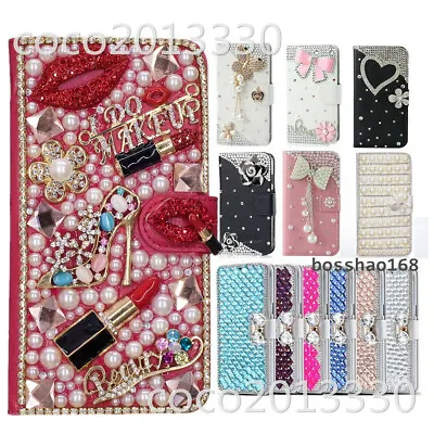 For Samsung Galaxy S8 S9 S10+ Bling Flip Leather Wallet Case Cover With Strap • $16.97