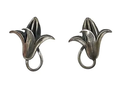 Georg Jensen Denmark Jopol Designed Vintage Sterling Flower Earrings • $119