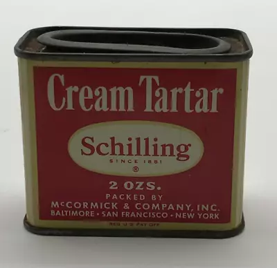 Vintage 1950s Schilling Cream Of Tartar 2 Oz ~3/4 Full Spice Tin White Lettering • $7.90