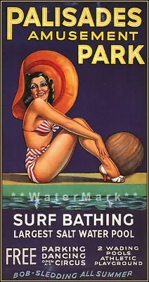  Palisades Amusement Park 1937 New Jersey Surf Bathing Vintage Poster Print • $27.45