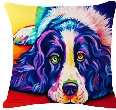 £6.99 • Buy Purple SPANIEL DOG Bright POP ART Linen Cotton Mix Cushion Cover, UK Sale