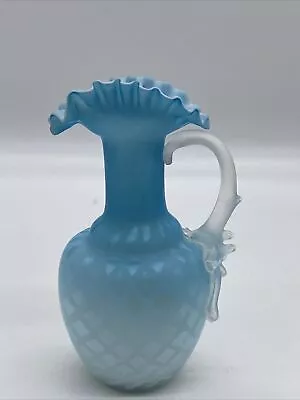 Antique Mount Washington Pitcher Ewer Cased Glass Blue Diamond Patt 6.75” Tall • $50