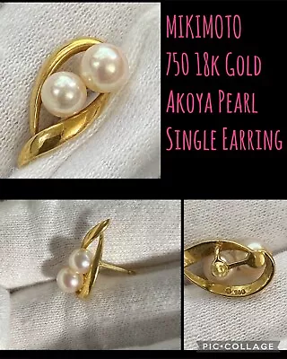 Estate Find! 1 MIKIMOTO Signed 750 18k Yellow Gold Akoya 2 Pearl Single Earring • $325