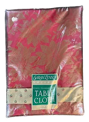 Sarah Lynn’s Vinyl Flannelback Tablecloth Christmas Poinsettia 52x70 Oblong Vtg • $9.99