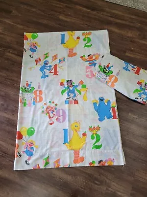 Vintage Twin Bed Sheet Set Sesame Street The Muppets Numbers Fabric Crafting • £24.09