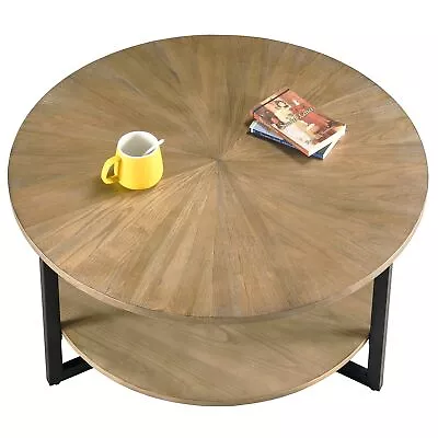 Round Wood Coffee Table For Living Room Circle Round Coffee Table Farmhouse... • $291.68