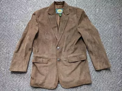 Vintage CABELAS Leather Blazer L Brown Suede 44R Jacket BUFFALO NICKEL Western • $168.95