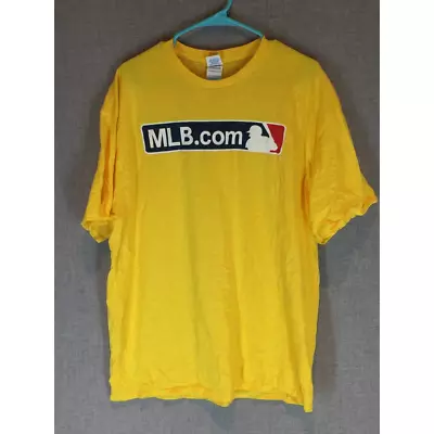 MLB.com Delta Mens T-Shirt Shirt Yellow Crew Neck Short Sleeve Logo Baseball XL • $14.99