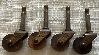 LOT OF 4 Vtg Antique Wooden Metal Caster Wheels Salvage Replacement Wood • $18