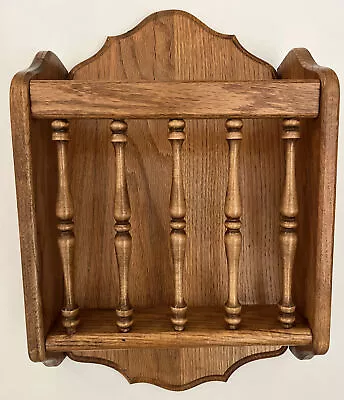 Oak Magazine Book Rack Wall Holder Wood Spindles Vintage W Screws Organizer • $42.68