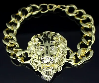 Mens Mighty Lion CZ Cuban Link Chunky Bracelet 14k Gold Plated Iced Hip Hop  • $7.99