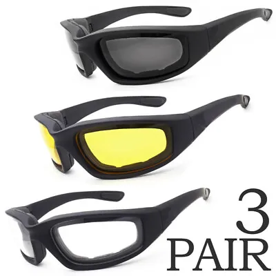 3 PAIRS Padded Foam Safety Wind Resistant Sunglasses Motorcycle Riding Glasses  • $9.30