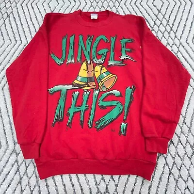 Vintage Christmas Sweater Men Large Red Crew Neck Sweatshirt USA 90s 50/50 USA • $34.91