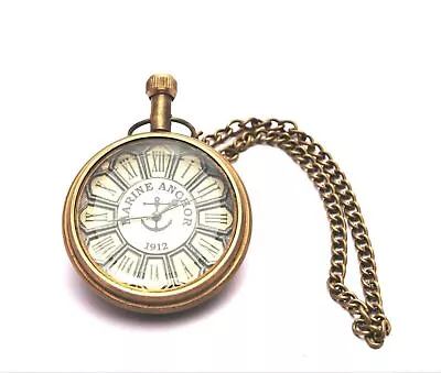 1917 MIRINE ANCHOR Pocket Watch Antique Brass Collectible Nautical Clock Gift • $38.96