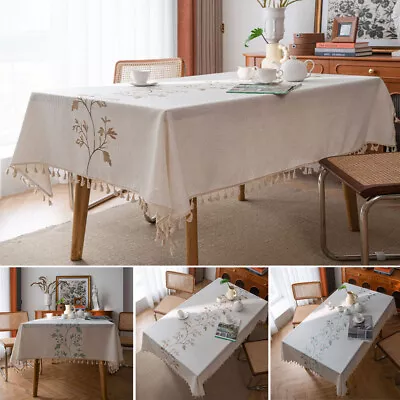 Rectangle Tablecloth Embroidery Coffee Table Cloth Cover For Dining Room Wedding • $34.06