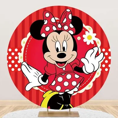 Round Minnie Mouse Red Baby Shower Birthday Party Photo Background Supplies  • $31.33