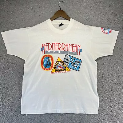 Vintage 80s Mediterranean Cruise Shirt Adult XL White Rome Monte Carlo Paris 90s • $8.65