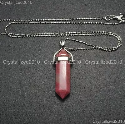 Natural Gemstones Hexagonal Pointed Reiki Chakra Pendant Necklace 18K Silver • £2.59