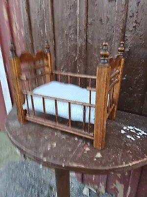 Vintage Mid Century Wood Doll Crib Cradle Bed Spindle Dow Antique Folk Art 20^ • $89