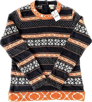 New J. Crew Fair Isle Farmhouse Striped Sweater Wool Blend Navy Orange Size S • $24.99