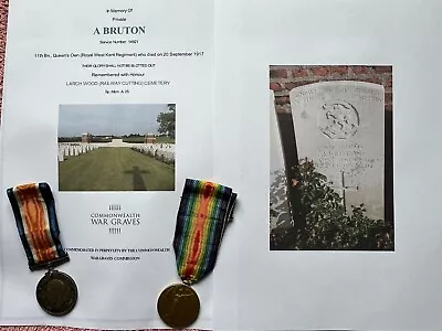 WW1 Medals Bruton Royal West Kent Regiment KIA Casualty London Man Larch Wood • £130