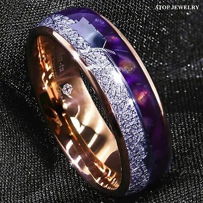 ATOP 8/6mm Purple Agate Meteorite Arrow Rose Gold Tungsten Ring Men • $18.89