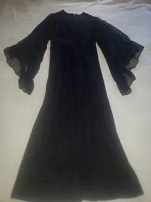 Vintage Maxi Dress Jacket Sz 10 60s 70s Vintage Gown Black Long EXCELLENT! • $75