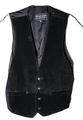 Wilsons Men L The Leather Experts Black Leather Dressy Adjustable Strap Vest • $50.15
