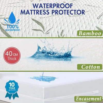 $33.49 • Buy 100% WATERPROOF Mattress Protector Encasement Cover Single/Double/Queen/King/KS