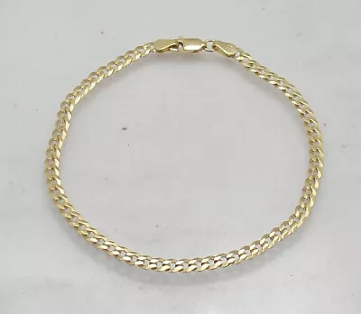 Italian Solid Curb Cuban Bracelet Anklet 14K Yellow Gold Plated Silver 7  8  9  • $33.60