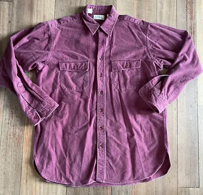 $18.90 • Buy Vintage LL Bean Chamois Cloth Flannel Heavyweight Maroon Red Shirt Slant L Tall