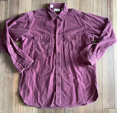$18.90 • Buy Vintage LL Bean Chamois Cloth Flannel Heavyweight Maroon Red Shirt Slant L Tall