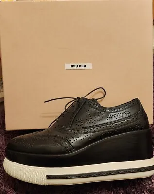 Miu Miu Prada Platform Brogue Wedge Shoes Uk Size 6.5 / EU 39.5 • £180