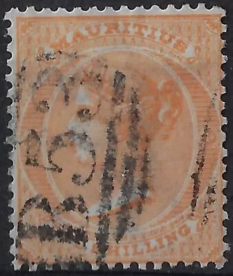 Mauritius 1863 1 Sh. Yellow Used SG 68/ Sc 39a Wmk CC. CV £38       (a1245a • $10.24