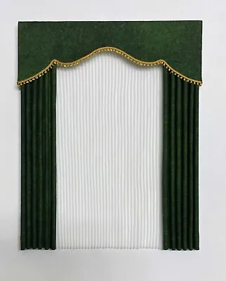 Dark Green  Elegant   Dollhouse Curtains With Semi Sheer Panel -6  Double Size • $23.95