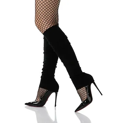 Womens Black Leg Warmers Winter Fancy Dress 1980s 80s Tutu Dance Footless Socks  • £3.99